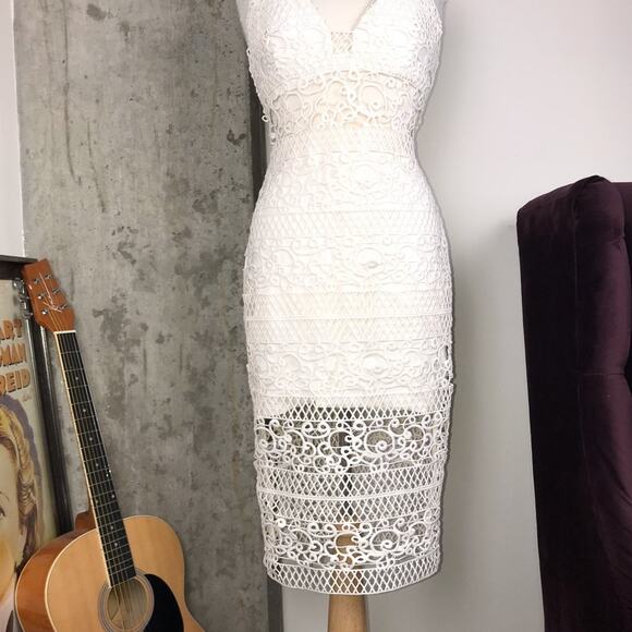 Express Rare Ivory Crocheted Lace Midi Dress - Picture 9 of 15